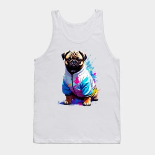 Charming Pug in Trendy Varsity Jacket Tank Top